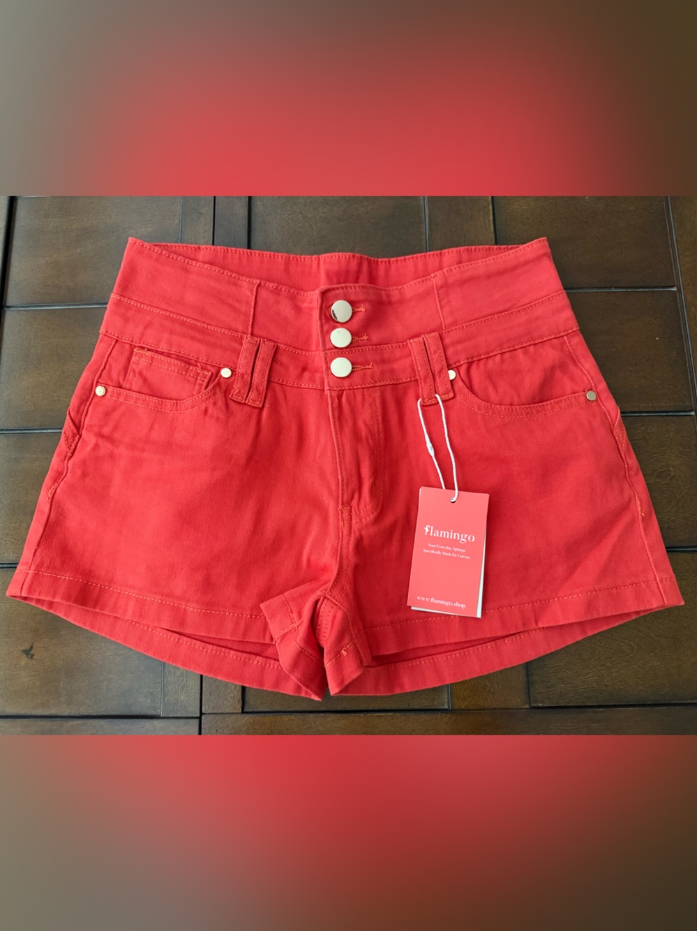 Flamingo high-rise coral colored women’s shorts